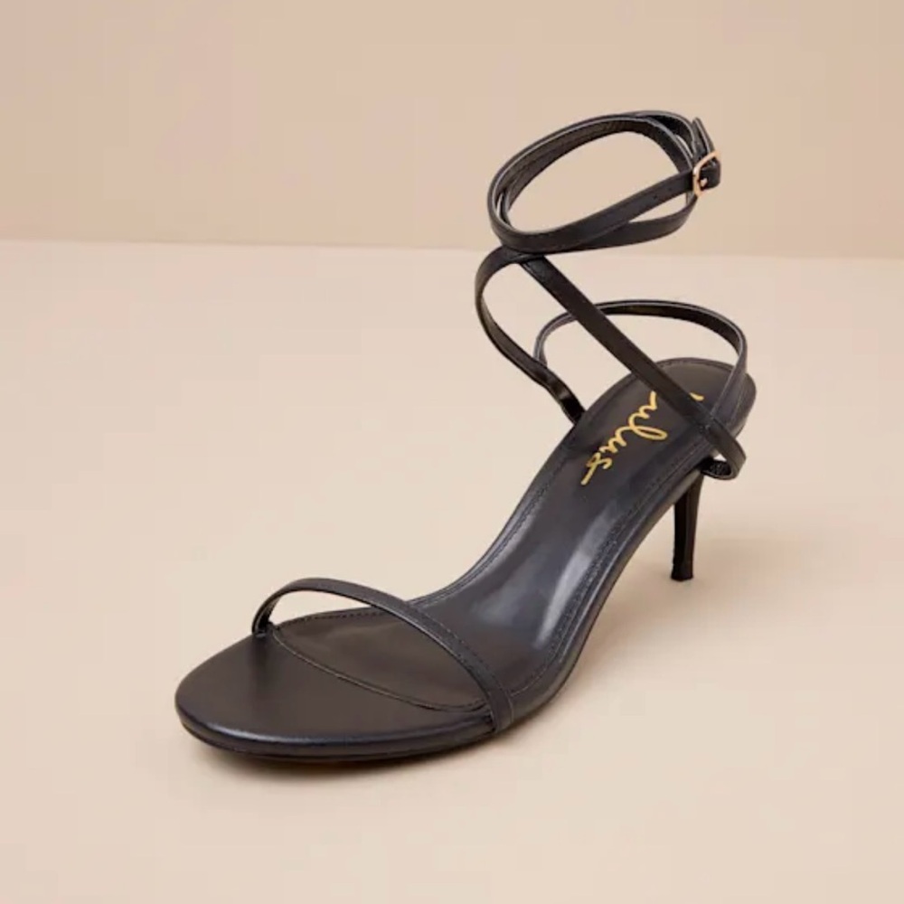 Lulus Sydd Black Ankle Wrap Low Heel Sandals - Size 6 ½ NWOB!